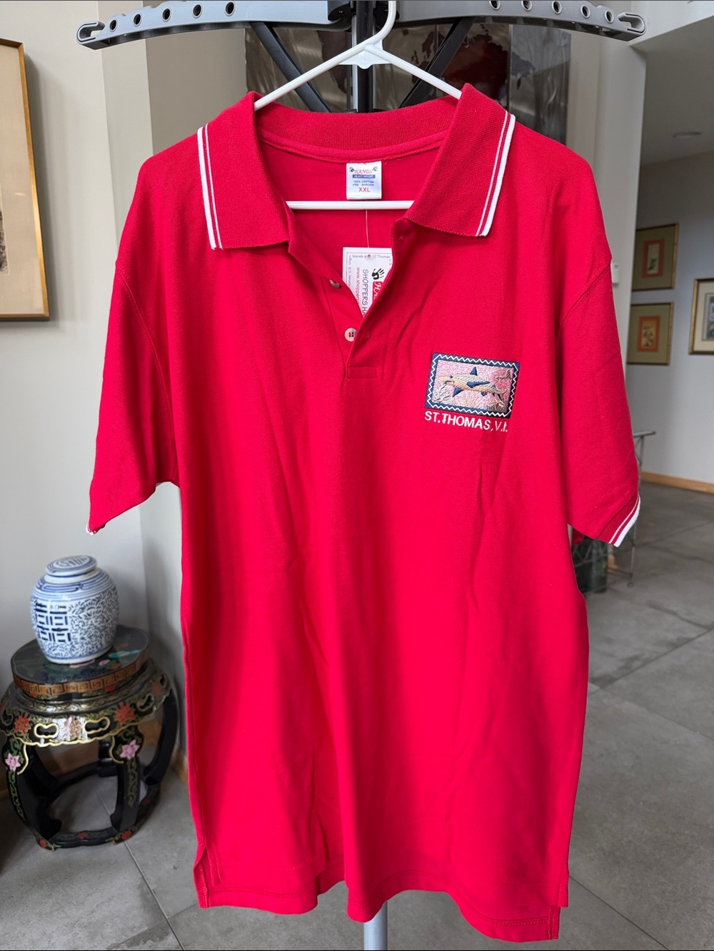 New St. Thomas V.I. Red Polo with Contrast Tipping Men’s L to XL
